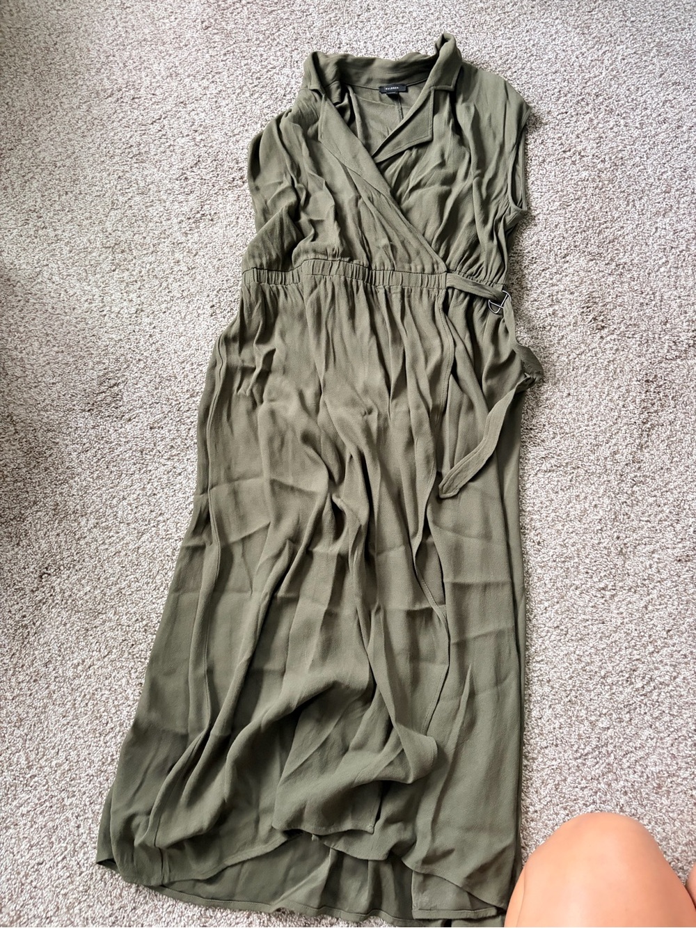 Halogen Olive Green Wrap Maxi Dress with Tie Waist